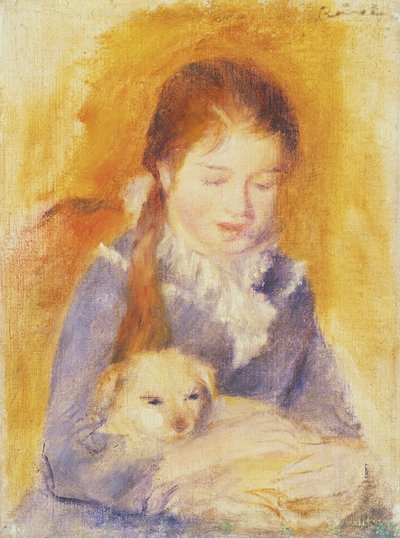 Young Girl with a Dog by Pierre Auguste Renoir